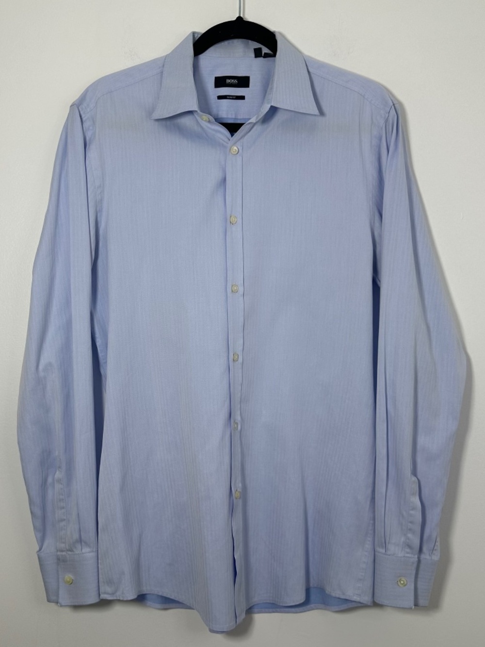 BOSS by Hugo Boss Mens Size 15.5 34/35 Slim-Fit Light Blue Dress Shirt Formal
